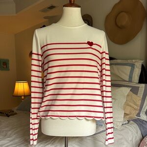 Striped Long Sleeve Top with Heart Detail and scalloped tulip open back